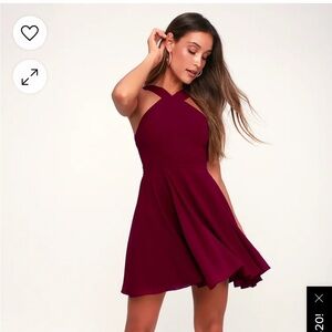 Lulu’s Forevermore Burgundy Skater Dress Size L